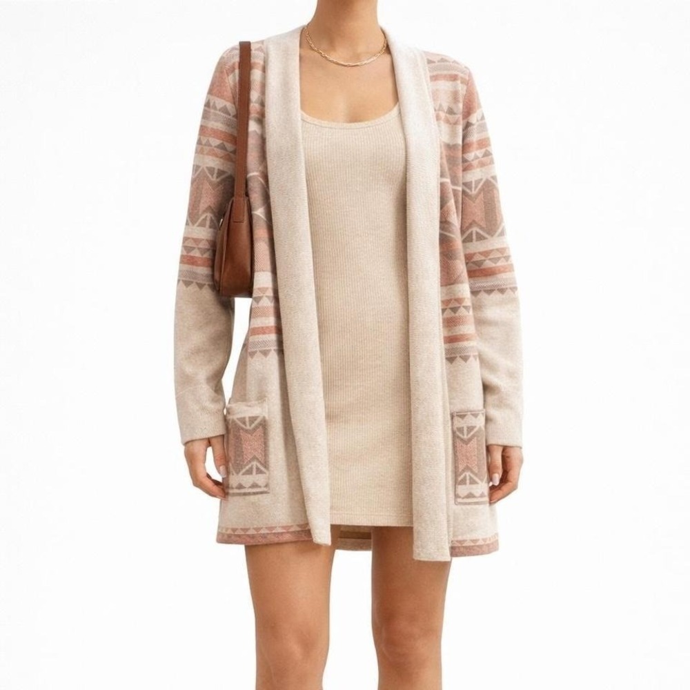 Yes Lola Southwestern Boho Longline Cardigan Duster 100% Cotton M